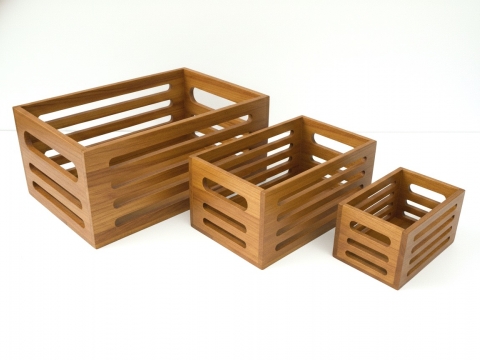 Acacia wood open storage bins